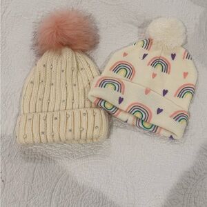 Set of Two Cream Knit Pom-Pom Beanies